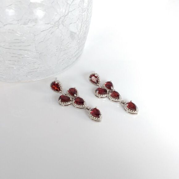Genuine Garnet Chandelier Earrings Dangle 5.2 cttw - Picture 3 of 7